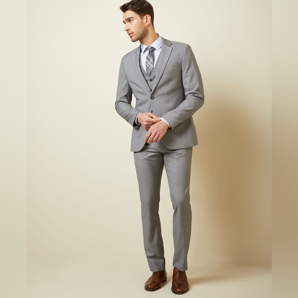 3pcs Men's Gray Blazer suit set